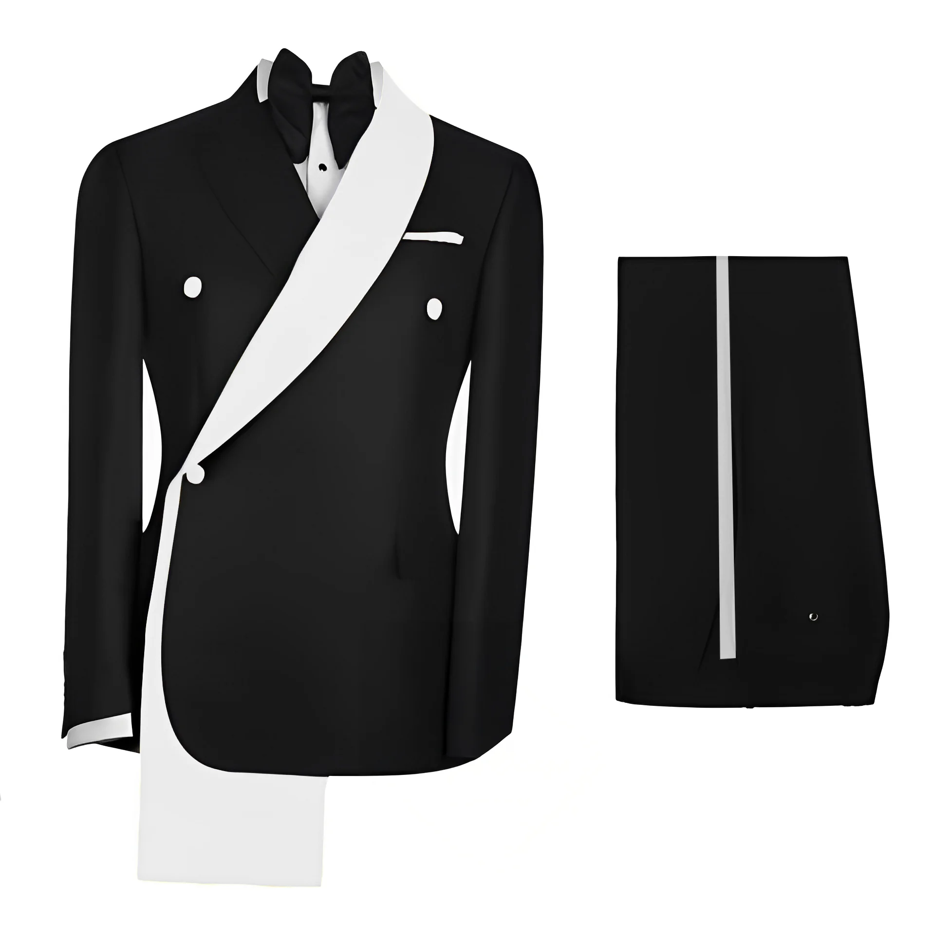 Fashionable Men's Suit 2 piece Set Black Jacket With Gold Collar Wedding Groom Tuxedo Classic Men's Tailored Blazer Pants