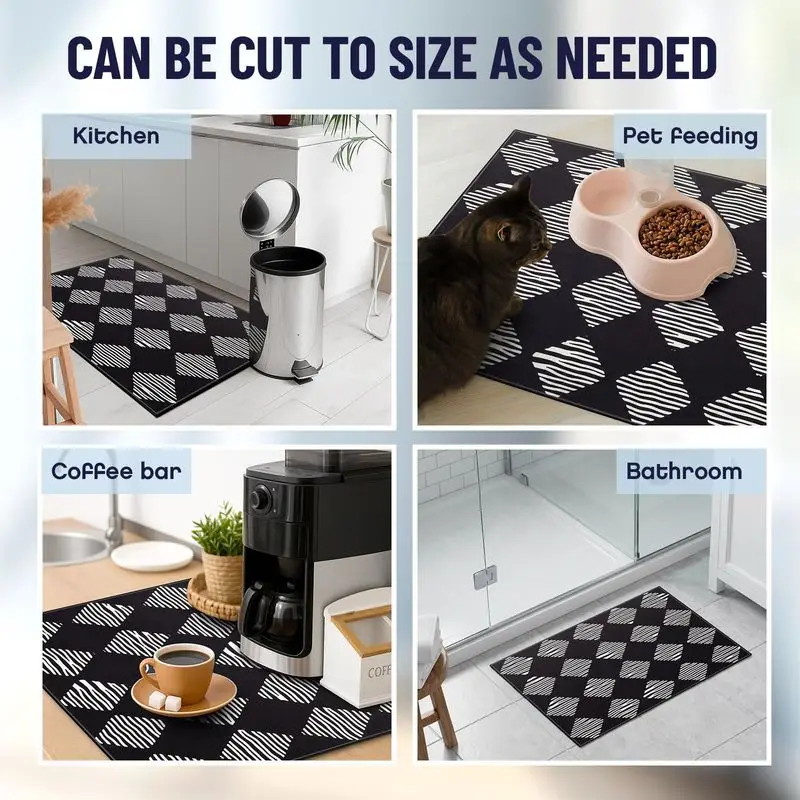 VIKAMA Black White Diamond Stripe Washing Machine Top Mat Rhombus Geometric Pattern Absorbent Dustproof Laundry Room Bathroom