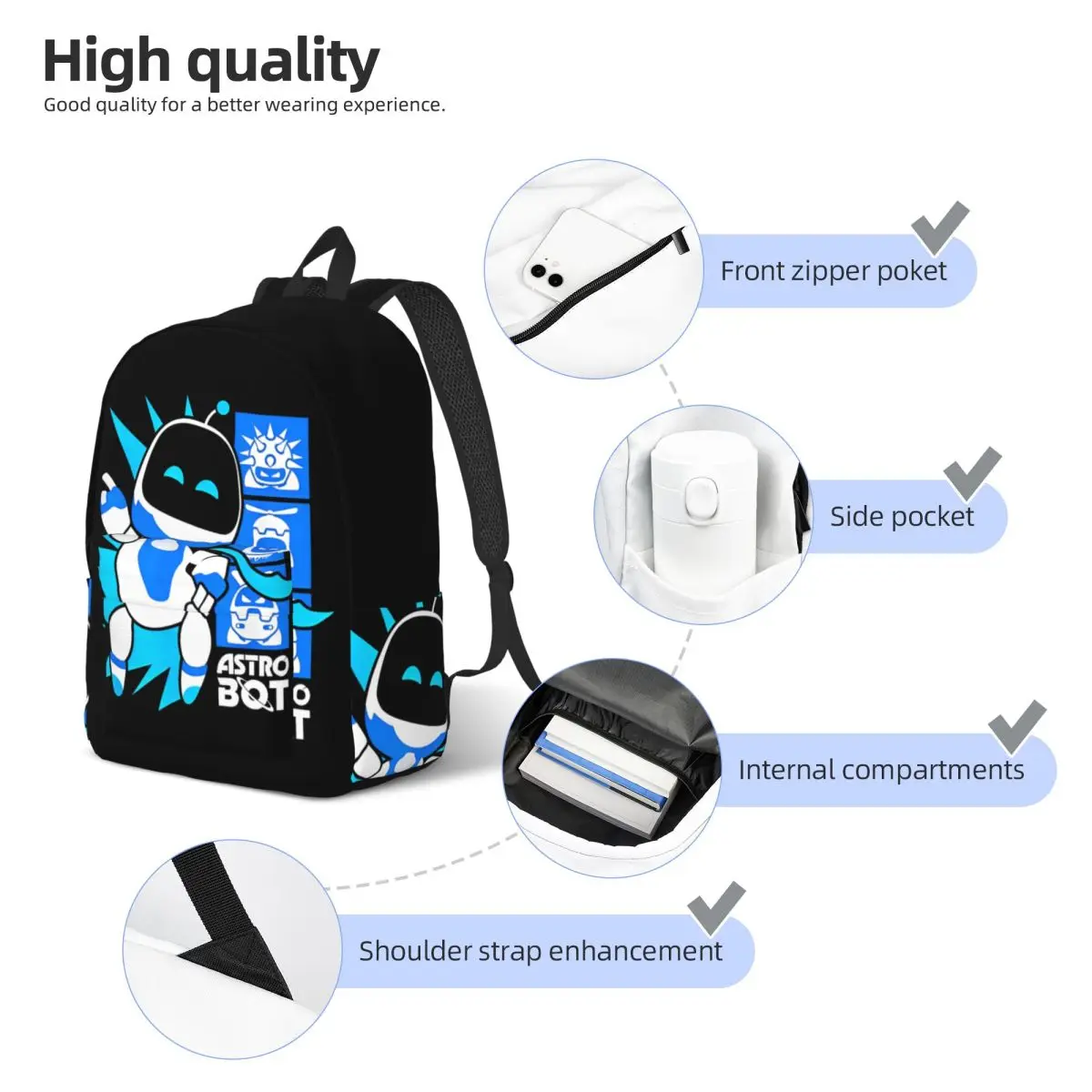 Astrobots Rescue Mission Victory Game Backpack for Boy Girl Kid Student School Bookbag Canvas Daypack Preschool Kindergarten Bag