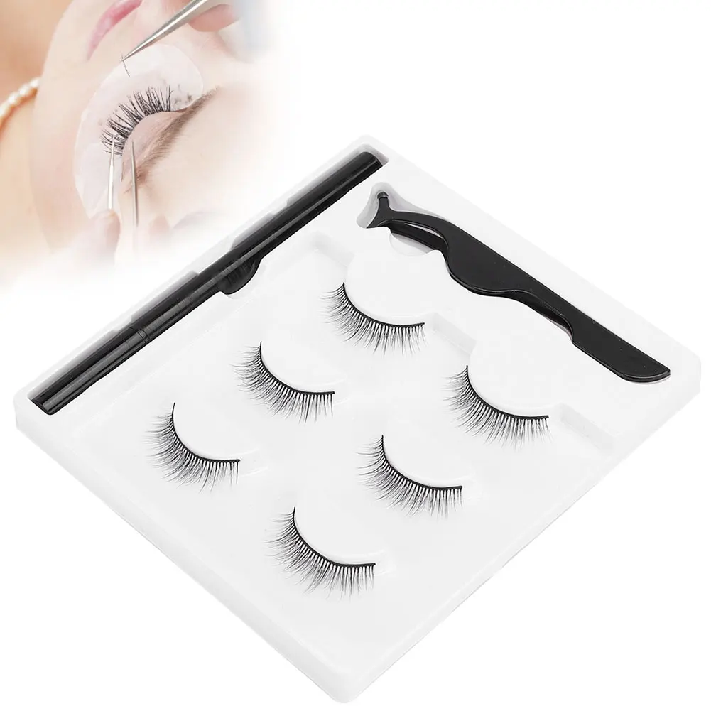 3 Pairs Fashion Magnetic False Eyelashes Waterproof Magnetic Eyeliner Pen Tweezers Portable Set Natural Eyelashes Makeup Set