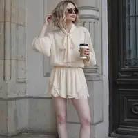 Women's Elegant Bow Lace-Up Jumpsuit Summer Female Chic Trim Romper Lady Casual Lantern Short Sleeve Beach Holiday Bodysuit - Image 6