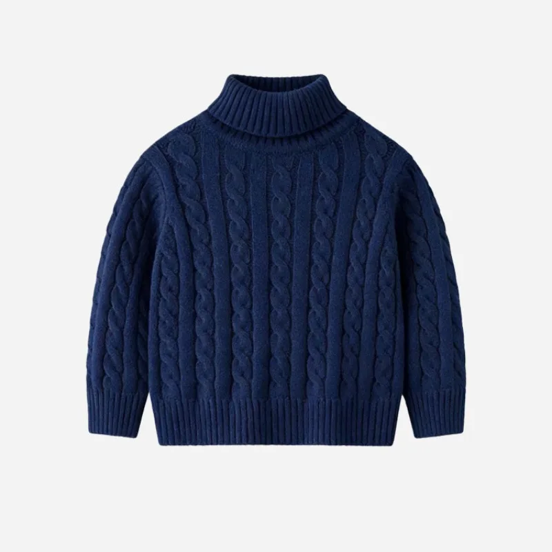 2026 Herbst Kinder Jungen Zopfmuster Rollkragenpullover Kinder Baumwolle Langarm Pullover Winter 2-12 Jahre Warme Basisschicht Strickwaren – Detail 9