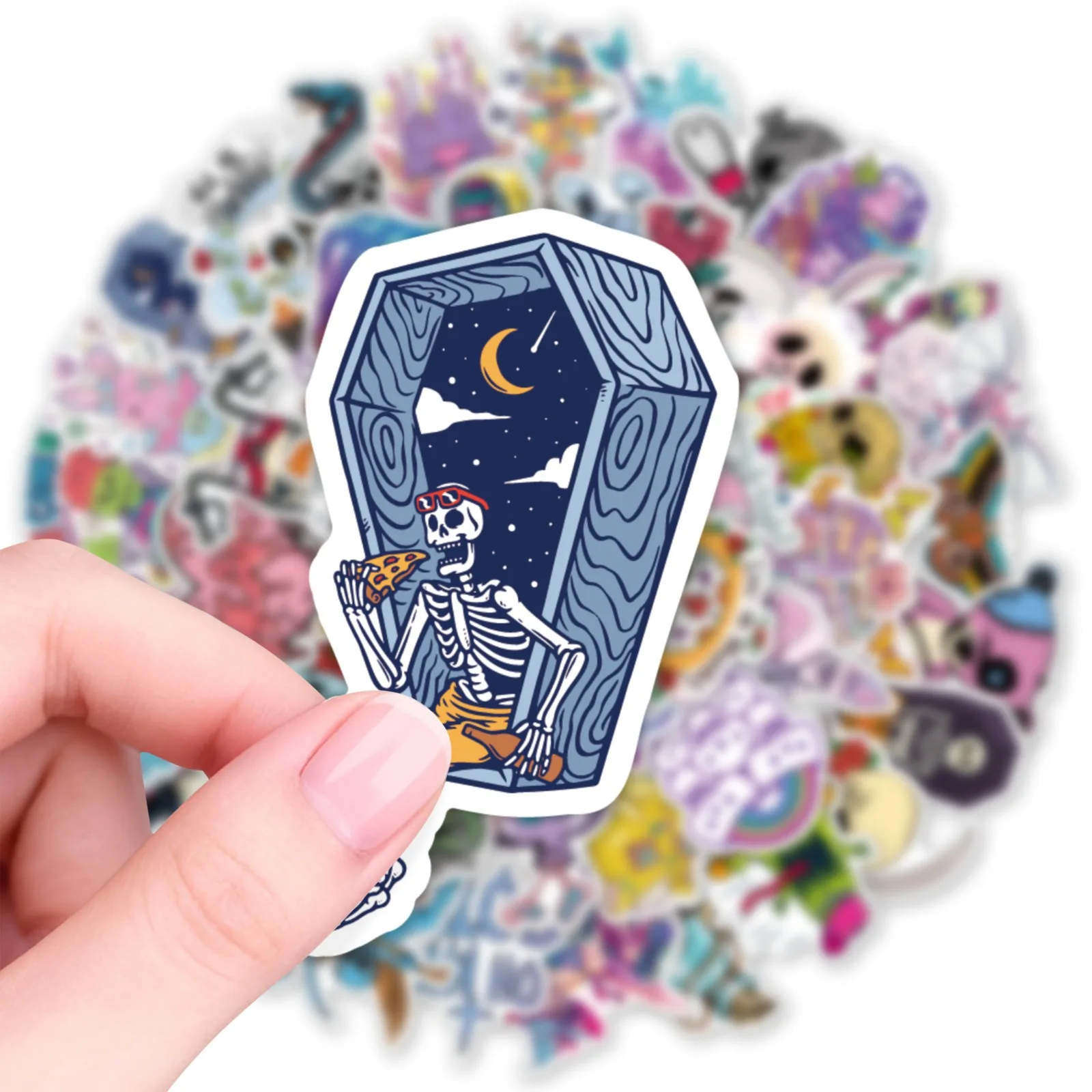 50 PCS Cartoon Mix Color Skull Creative Stickers Student Water Cup Luggage Notebook Scrapbook Decorate Waterproof Decals