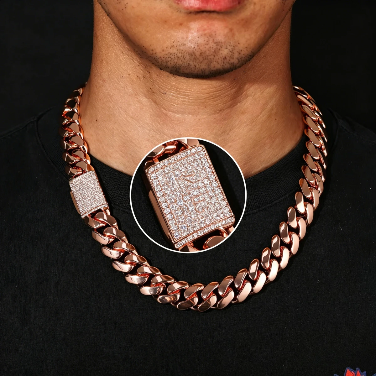 Hip Hop Unisex 18K Rose Gold Plated Miami Cuban Link Chain 10-25MM Waterproof Anti-Tarnish Necklace Bracelet Copper Jewelry