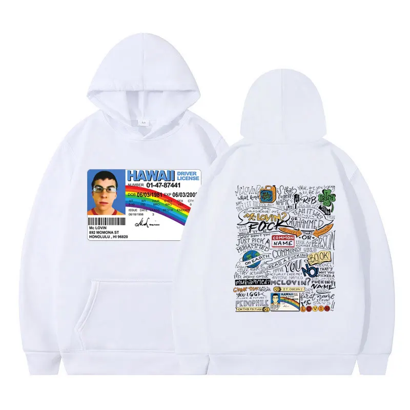 Mclovin-Sudadera con capucha para hombre y mujer, suéter de manga larga con estampado divertido de Superbad Geek, tarjeta de identificación, estilo