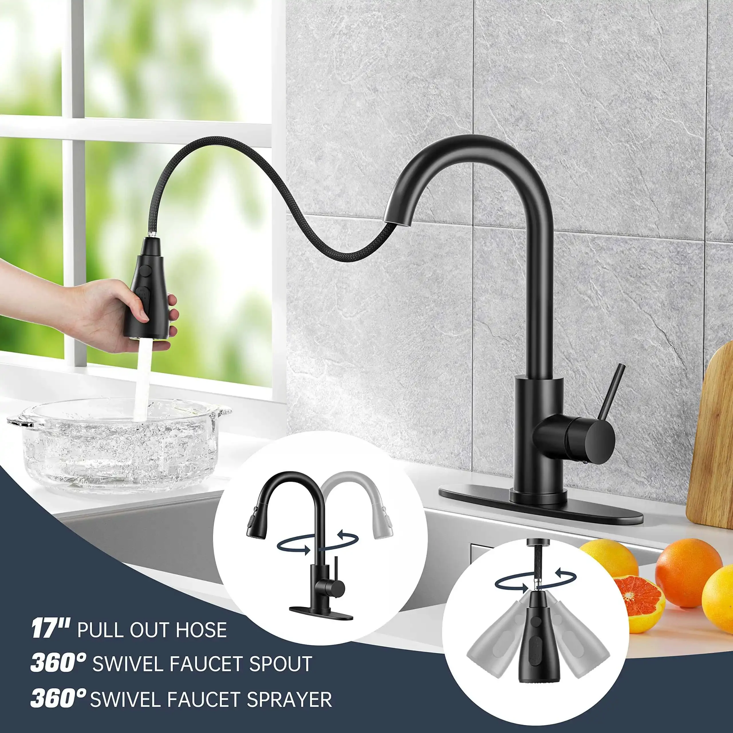 304 stainless steel modern pull out kitchen faucet