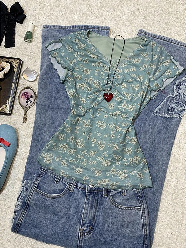 

Ele Floral Lace irt Women's Summer Vintage White Enhancing irt Sli Commute Sle ort Sve V-ne Cotton Blend