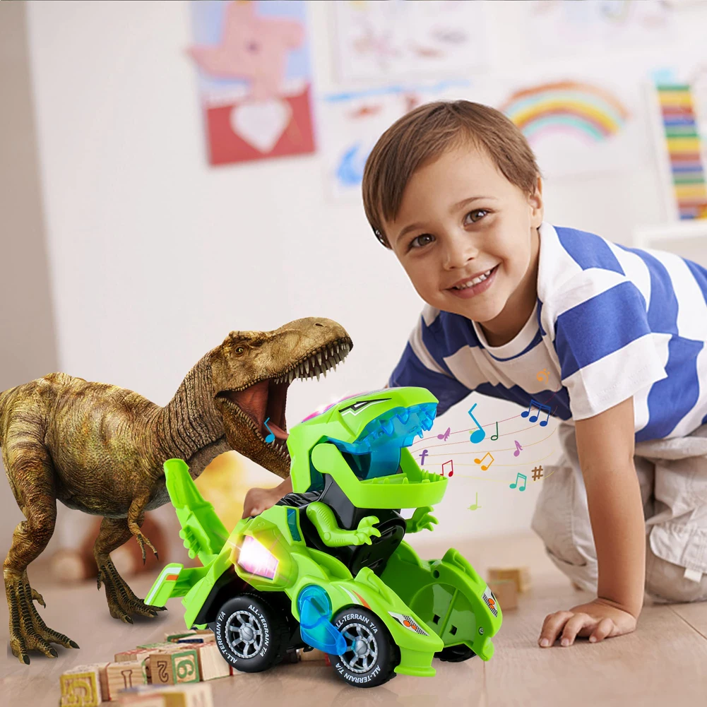 2 in 1 Deformation Car Toys Automatic Transform Robot Model Dinosaur With Light Music Early Educational Dino Toy For Boy Gift