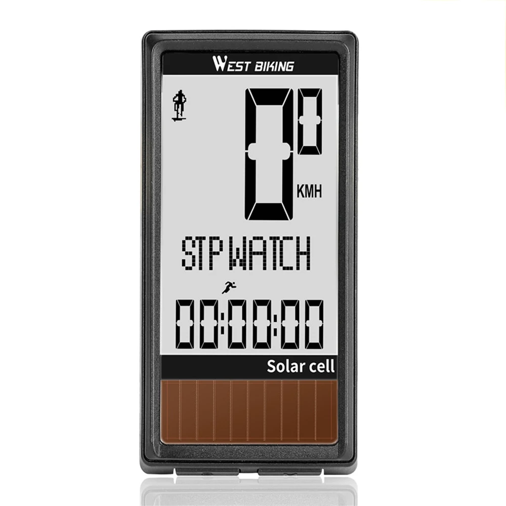 Solar Cell 5 Languages Wireless Bike Computer Auto ON/OFF Cycle Speedometer Odometer Waterproof Backlight Stopwatch
