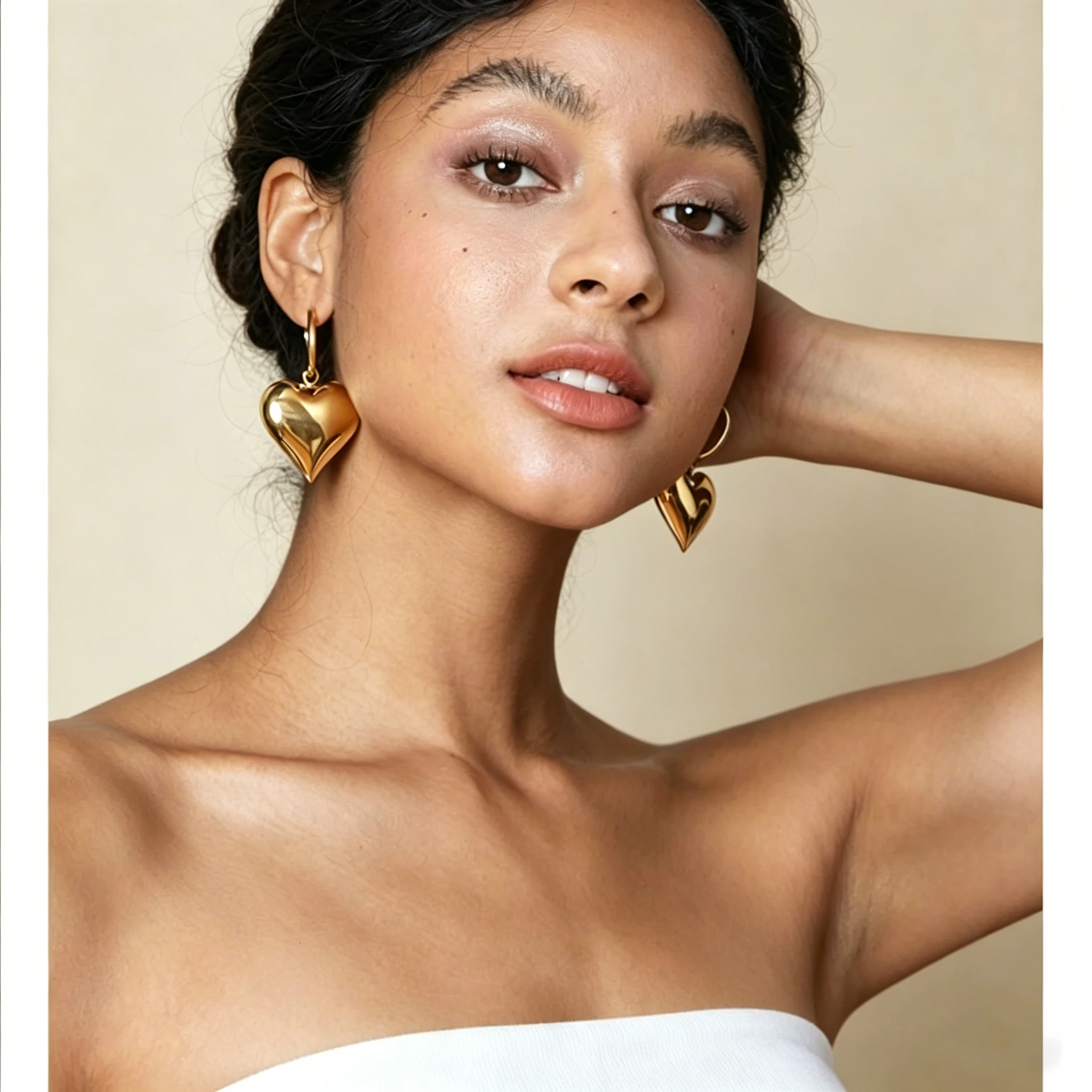 

Titanium Plated 18K Gold Chunky Heart Drop Statemen Earrings Women Jewelry Punk Party Gown Runway Rare Japan Boho Hiphop