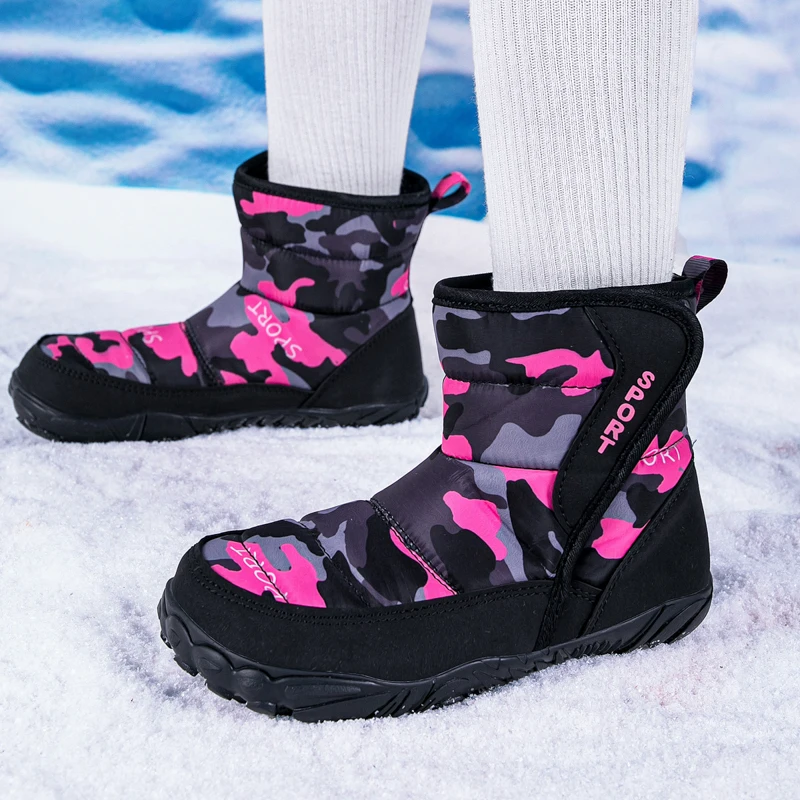 

2025 Winter Children Shoes Plush Waterproof Fabric Non-Slip Girls Boys Shoes Rubber Snow Boots Fashion Warm Outdoor Ankle Boots