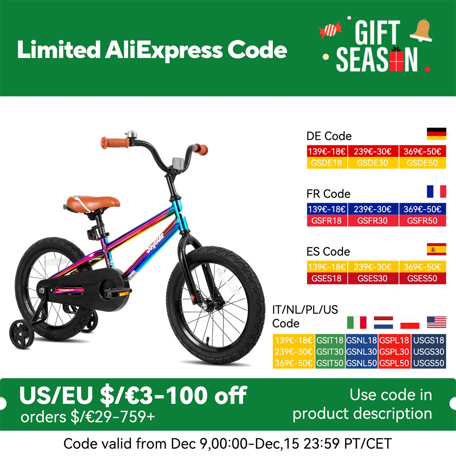 JOYSTAR kinderfiets voor jongens en meisjes van 2-12 jaar, 12-16 inch BMX-stijl kinderfietsen met zijwieltjes, 18-20 inch met handrem