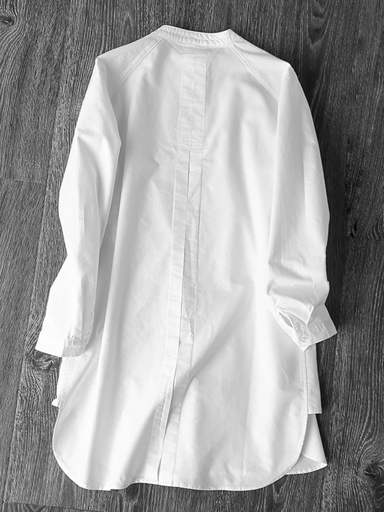 سترة نسائية كاجوال بيضاء طويلة Sve irt فضفاضة تناسب الوقوف طوق التخسيس منتصف طول سترة مفتوحة تصميم علوي الإحساس ربيع 2025