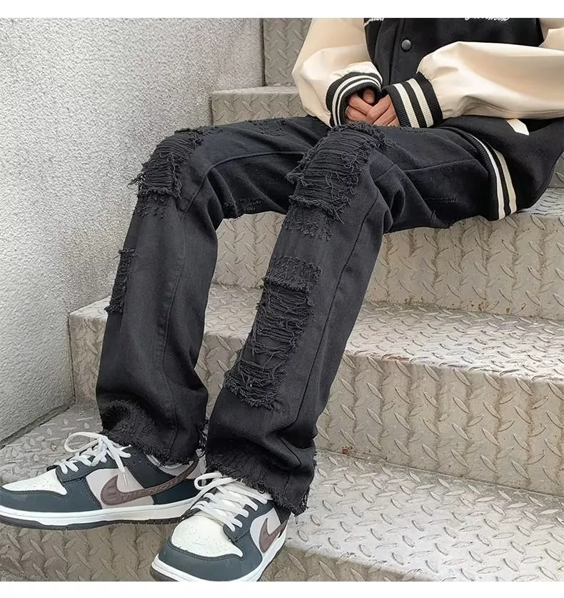 2024 spodnie y2k Streetwear weiß schlank zerrissen gestapelte Jeans Hosen für Männer Kleidung Gothic gebürstet lange Hosen Pantalones Hombre – Detail 16