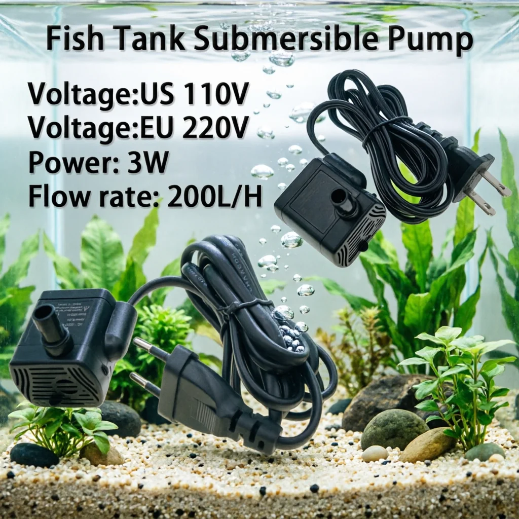 3W Ultra-quiet Mini Brushless Water Pump Waterproof Submersible Fountain Aquarium Circulating 200L/H Lift 40cm US 110V EU 220V
