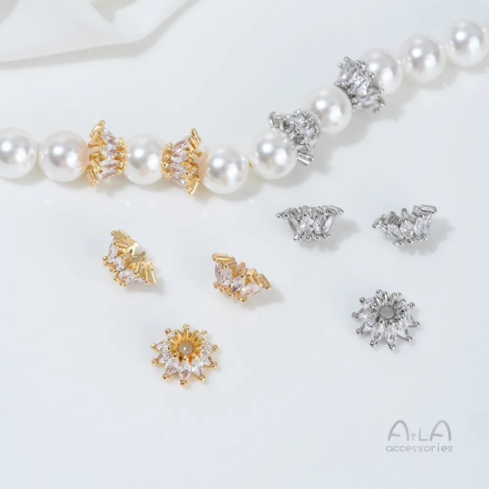 النحاس حبة 14K الذهب اللون الزركون لوتس صينية زهرة قبعة حبة فاصل كريستال DIY بها بنفسك اليدوية مطرز قلادة مجوهرات اكسسوارات #2