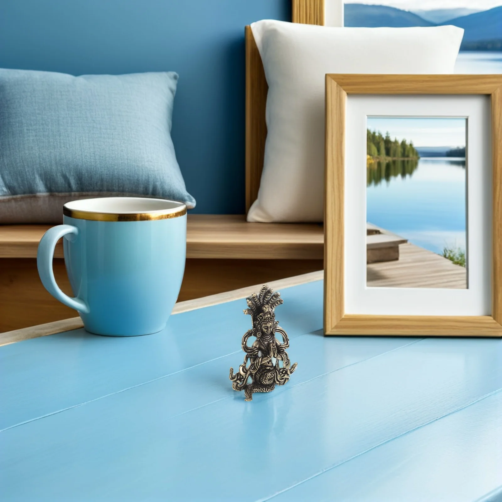 Brass Medusa Snake Goddess Statue Vintage Hand Painted Table Decoration Goddess Sculpture Feng Shui Blessing Ornament