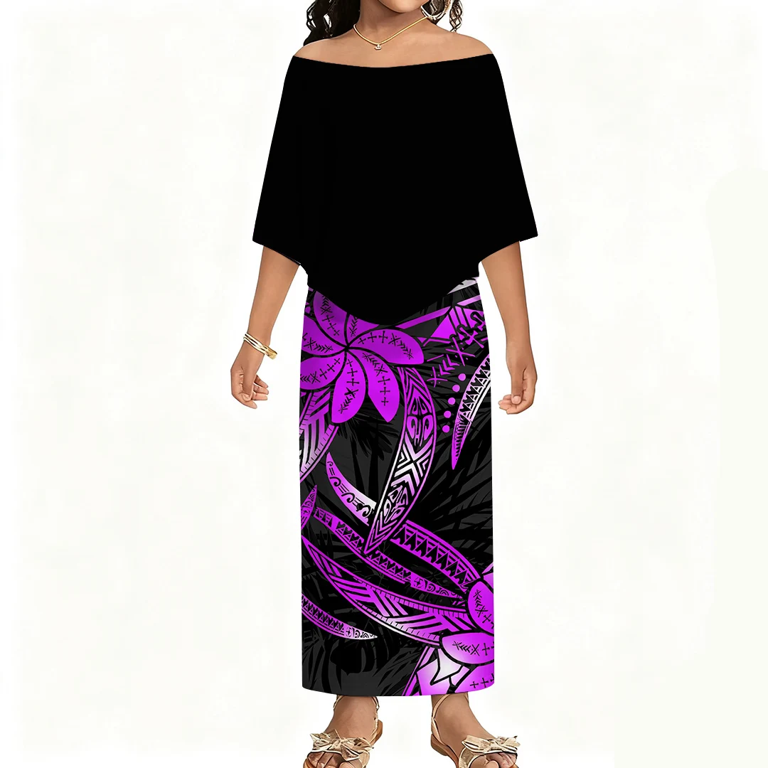 

Летнее модное длинное платье с открытыми плечами и подолом спереди для девочек, полинезийское детское и женское платье на заказ