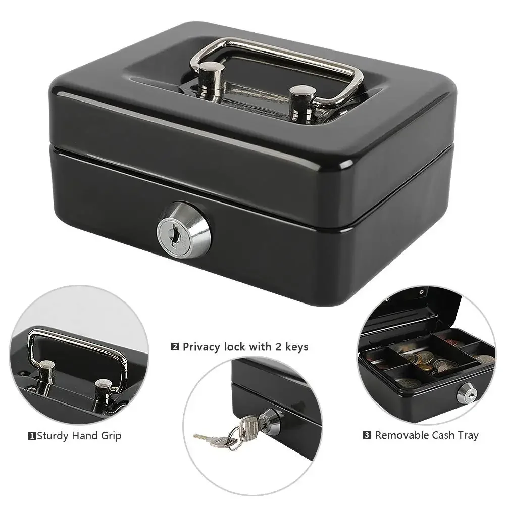 Mini Key Safe Money Box Portable Steel Piggy Bank Sturdy Lockable Coin Box Adult Kids Piggy Bank Home Store Safety Suitcase