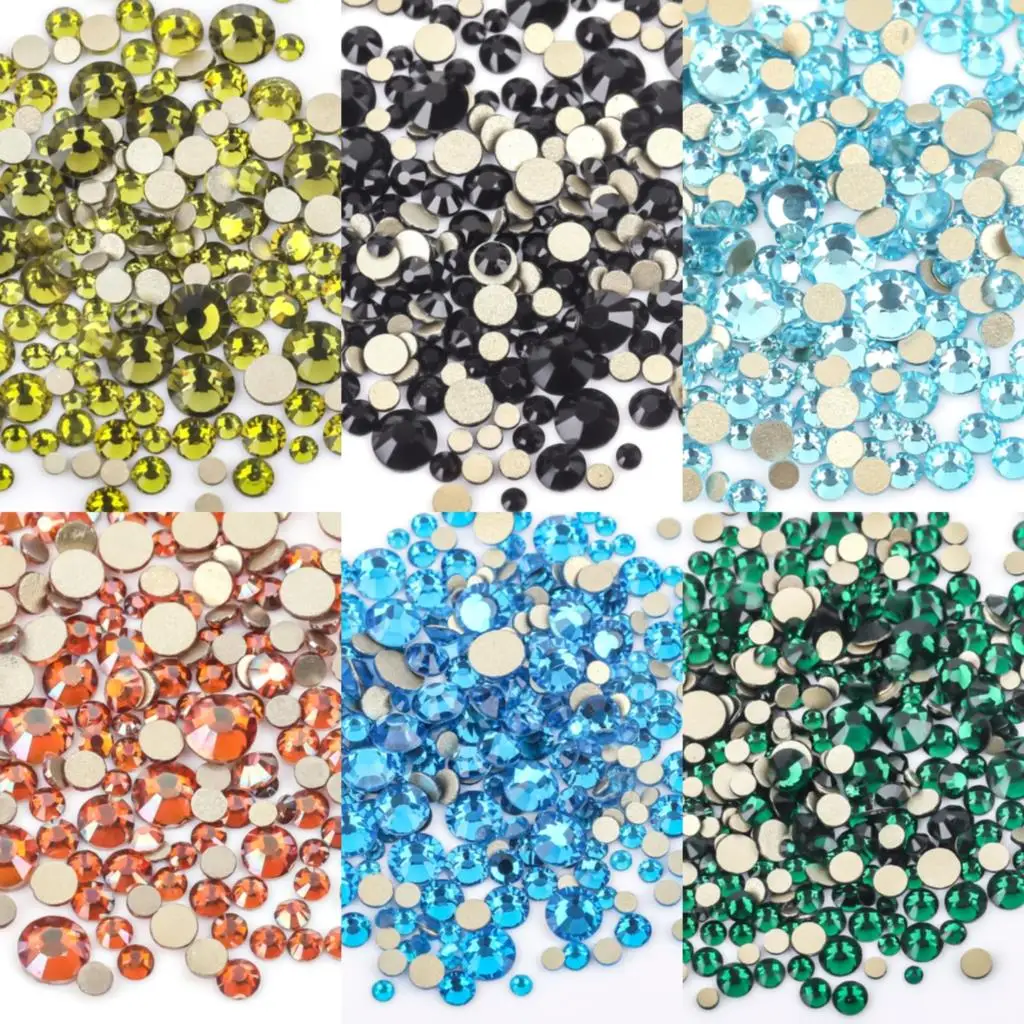 14400Pcs Wholesale SS4-SS20 Mix Size Glass Rhinestones Crystal Non HotFix Gold FlatBack Stones For DIY Nail Art Accessori