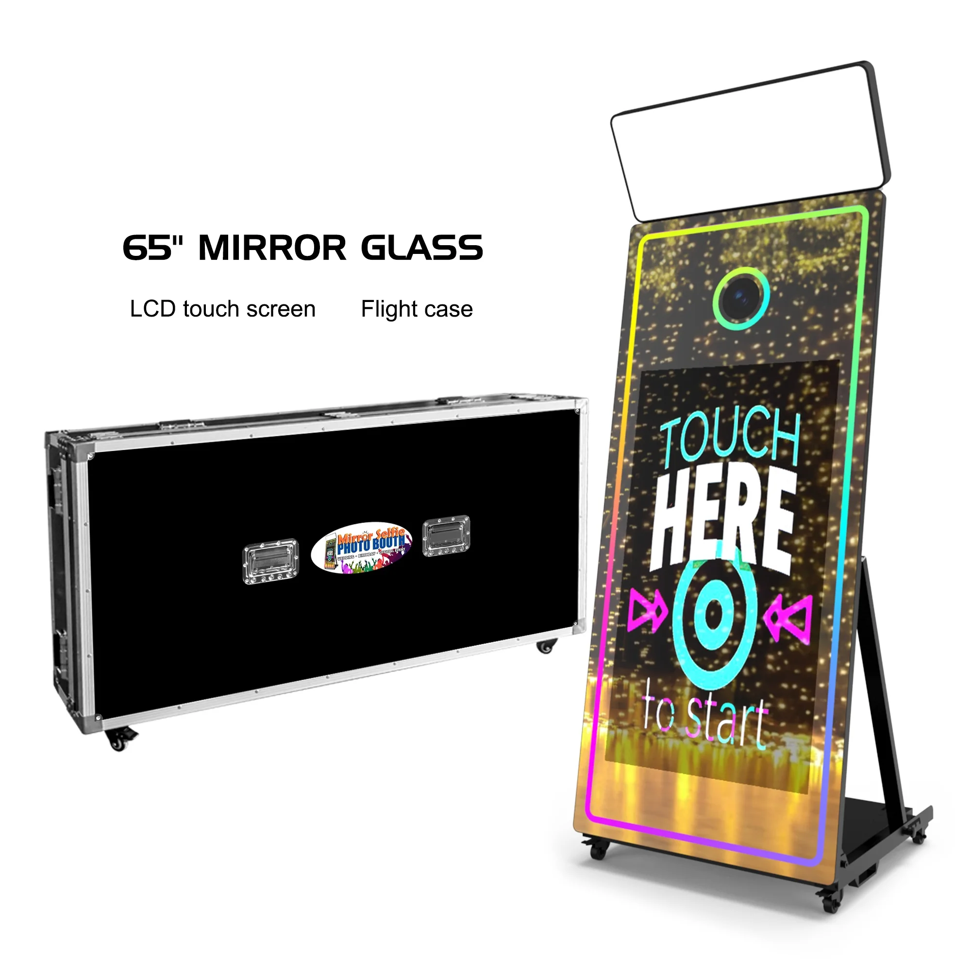 Newest Design 65Inch Beauty Black Magic Mirror Photo Booth Touch Screen Machine With Camera And Printer For Event Mirror Booth