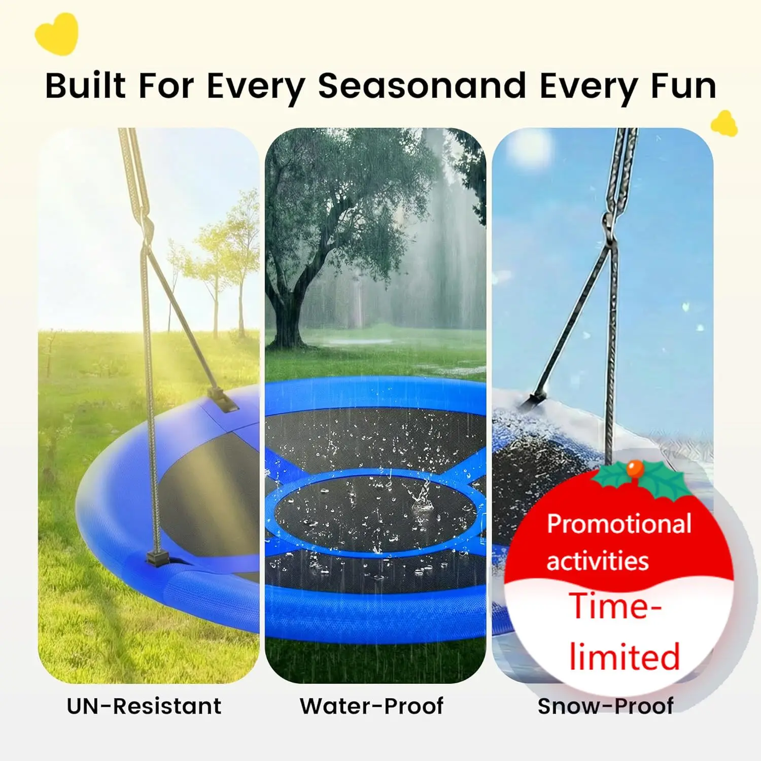 

43" Saucer Tree Swing for Kids & Adults, 700lbs Heavy Duty Capacity, Waterproof Flying Saucer with Adjustable Hanging Straps, Ou