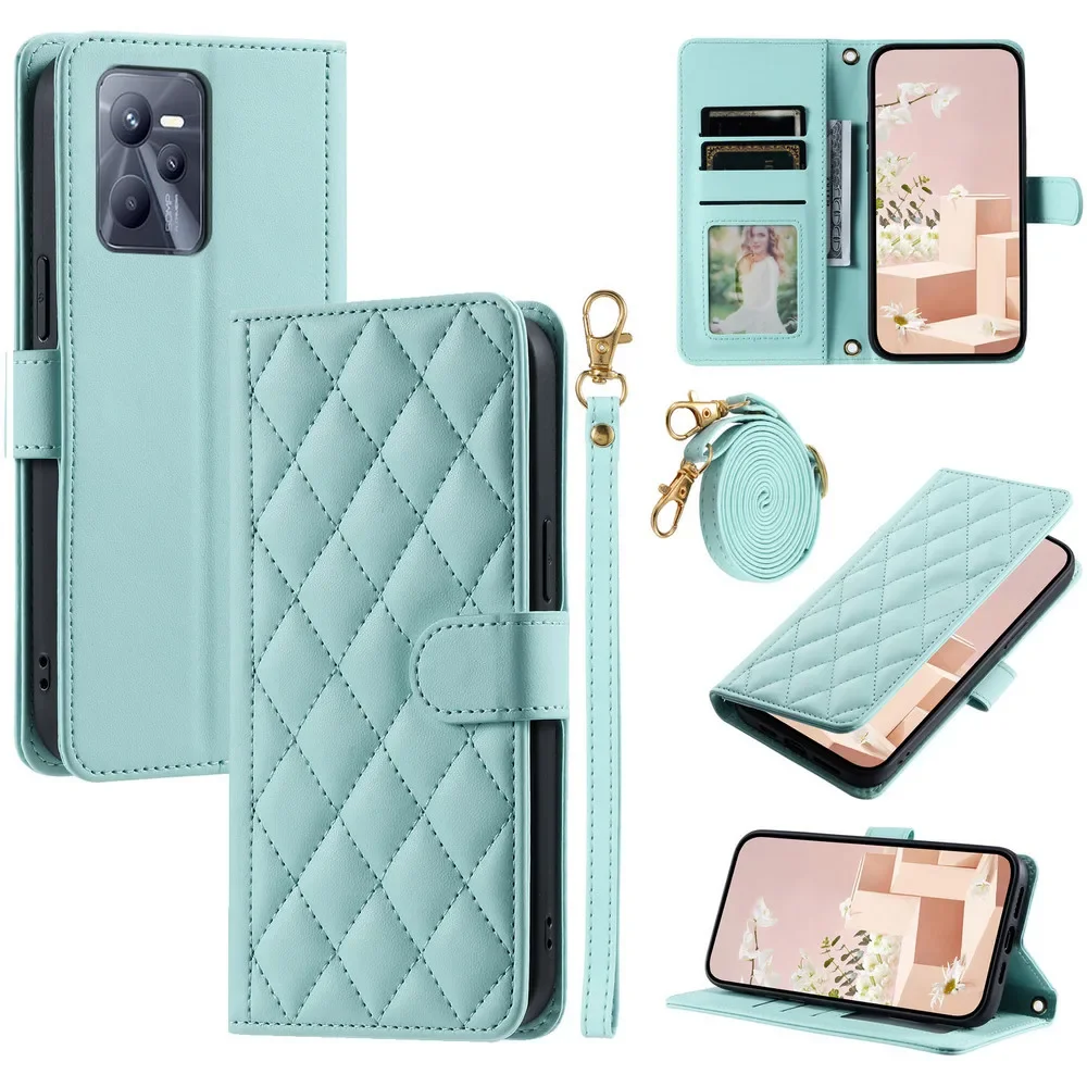 

Luxury Case For OPPO Realme C61 Crossbody Leather Flip Book Etui For Realme C67 C65 C63 C61 C25y C21y C35 C31 C 30 65 C30S Cover