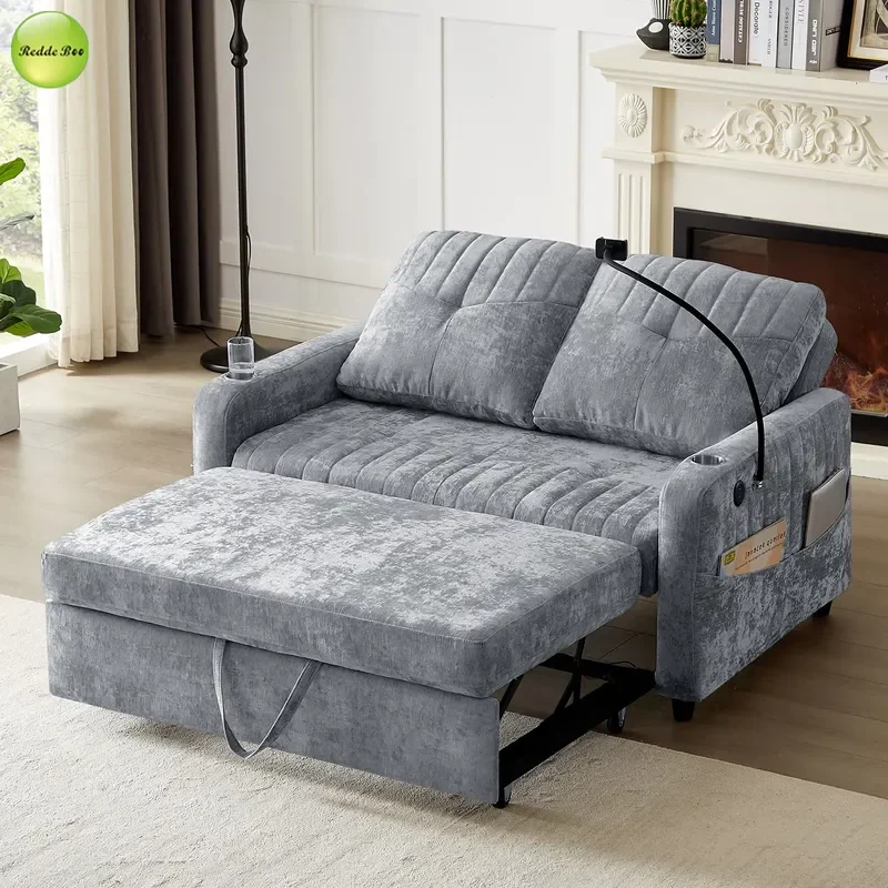 New Design Fabric Pull-out Multi-functional Sofa Bed with Stable Frame Phone Holder for Apartment Leisure Use