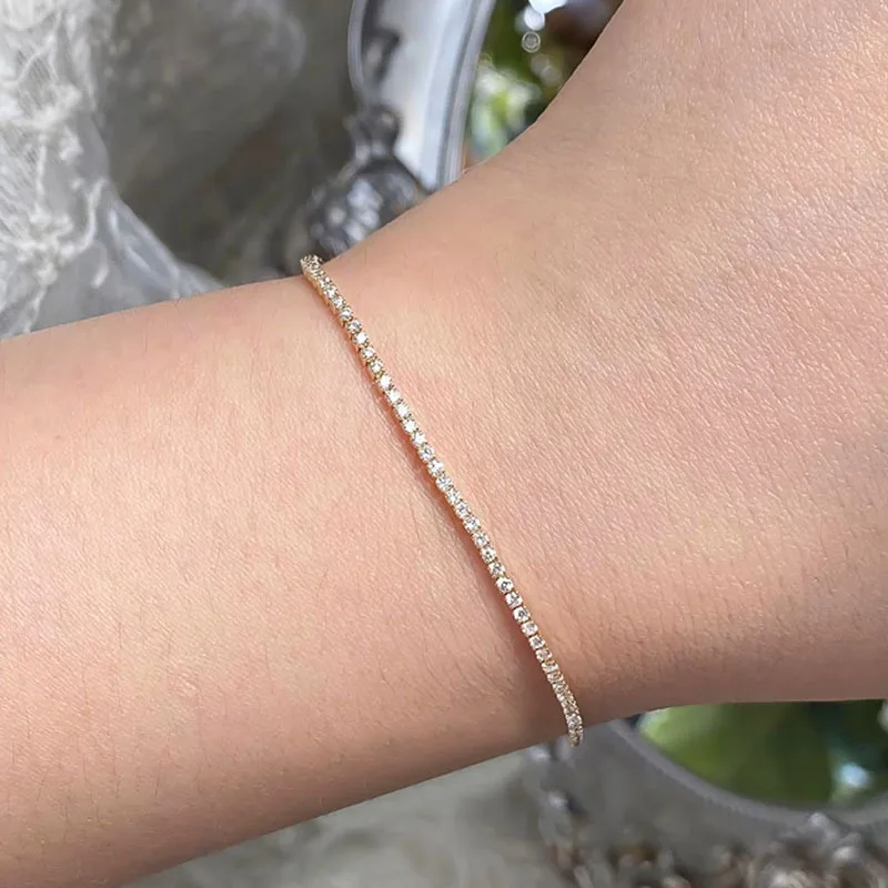 Minimalist design Single row square diamonds fine bracelet Stacked with accessories this bracelets suitable for daily jewelry