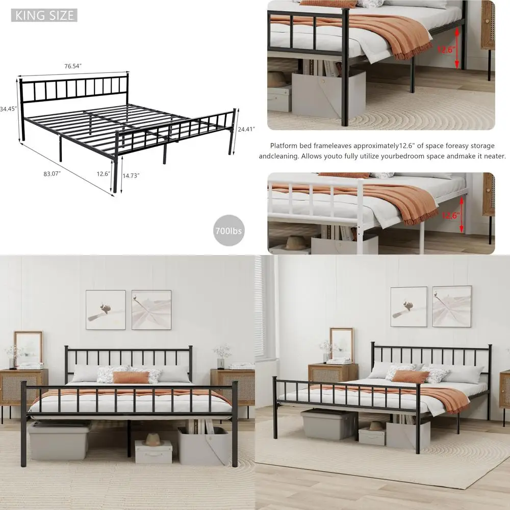 

Прочная стальная кровать размера King Size с ламелями - не требует пружинного блока, простая сборка, черный цвет