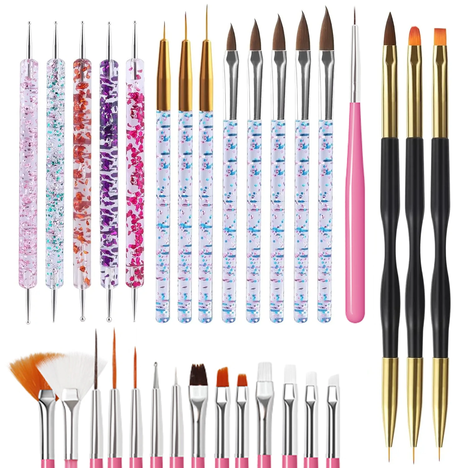 

YIKOOLIN 31Pcs Nail Art Brush Set Double-Ended Dotting Tools Acrylic Nail Brushes Manicure Tools for Nail Dusting & Artwork