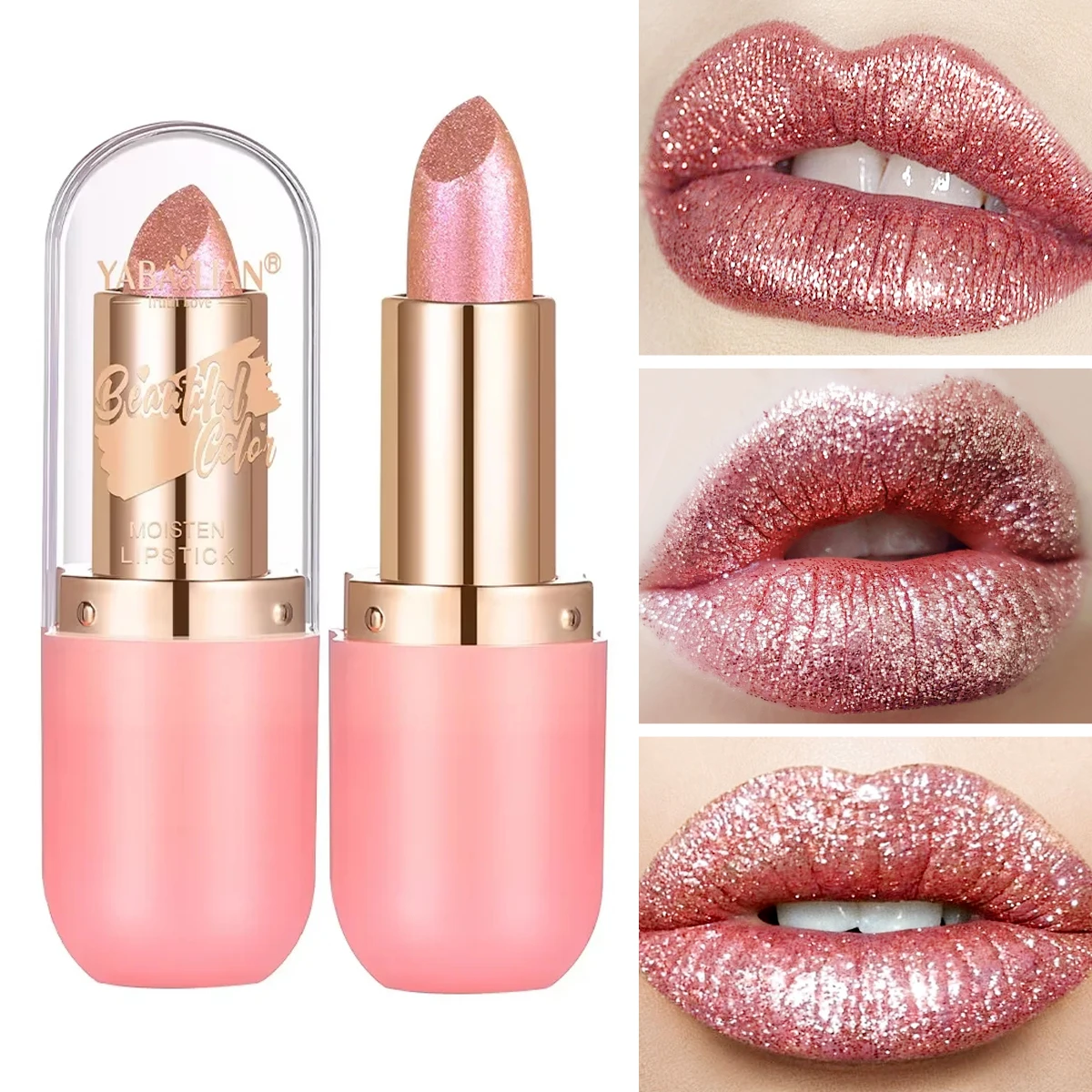 真珠光沢のあるピンクグリッターベルベット口紅メタリック防水長期的なマットシマーダイヤモンドリップクリーム女性メイクアップ化粧品