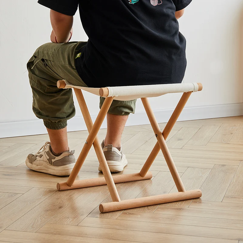 원목 야외 접이식 의자 휴대용 캠핑 의자 부드러운 패딩 시트 낚시 가정용 소형 접이식 벤치