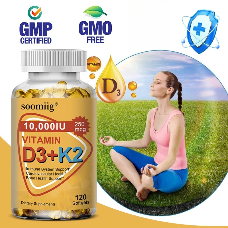 

Vitamin D3 10,000 IU + K2 200 mcg, High Potency Supplement with Coconut Oil Bone, Heart & Immune Support, MK-7 Form, Non-GMO