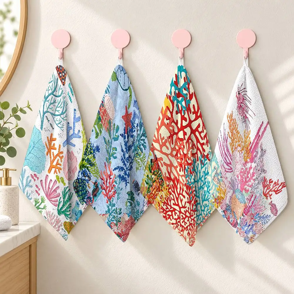 Retro Marine Life Sea Star Coral Irregular Printed Small Towel Polyester Hand Towel Soft Wiping Cloth For Home Bathroom Kitchen