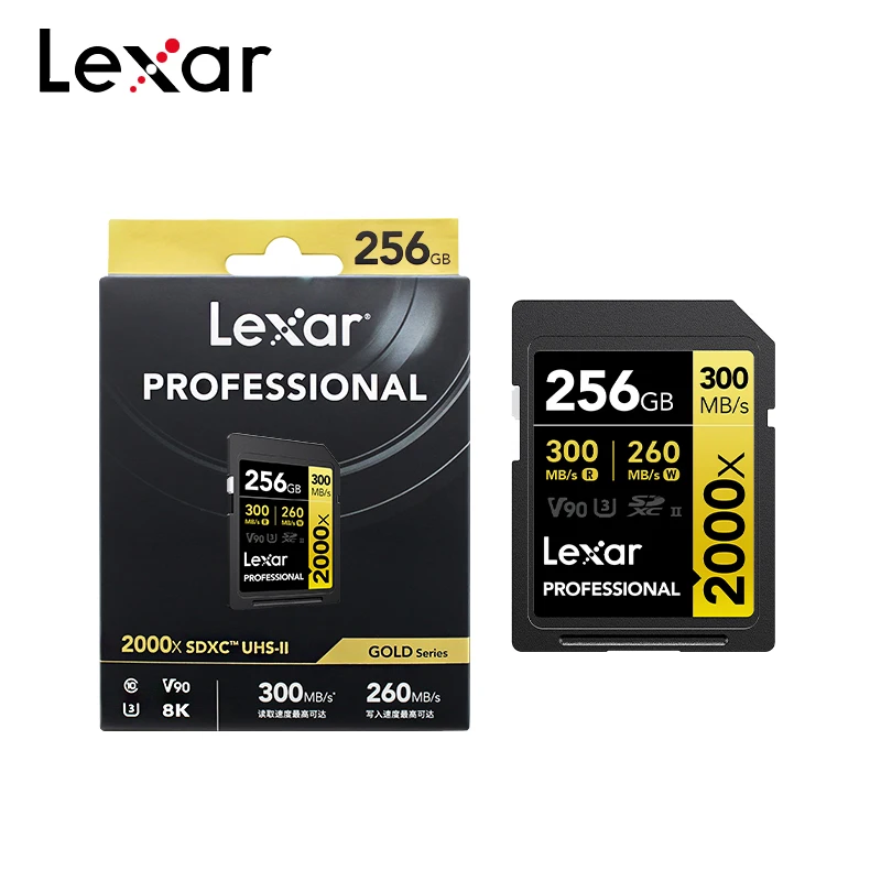 Original Lexar Professional SD Card 2000x 64GB 128GB 256GB UHS-II Memory Card V90 U3 Max 300MB/s Flash Card For 4K DSLR Camera