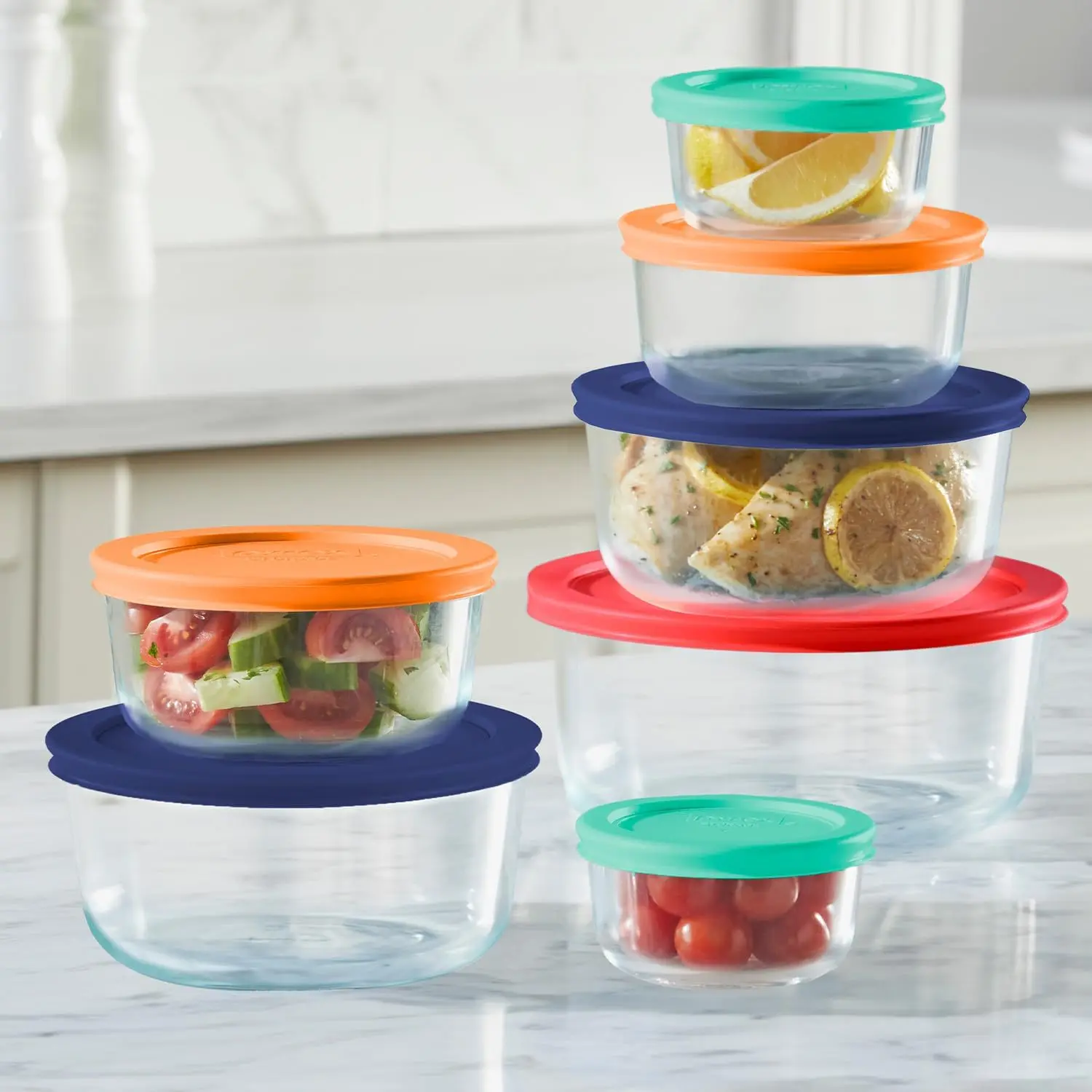 14-Pc Glass Food Storage Set - 7, 4, 2 & 1-Cup Round Containers with Lids - BPA-Free, Dishwasher & Microwave Safe