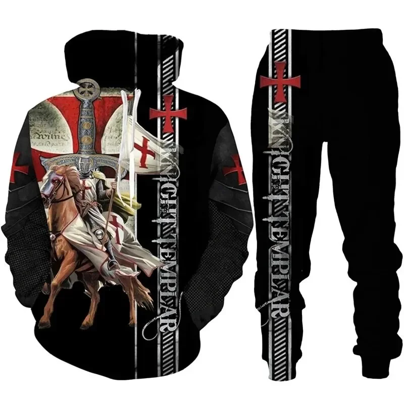 Knight Templer setelan Hoodie pria, Pullover kasual lengan panjang longgar mode ukuran besar cetak 3D, pakaian jalanan musim gugur musim dingin kualitas tinggi