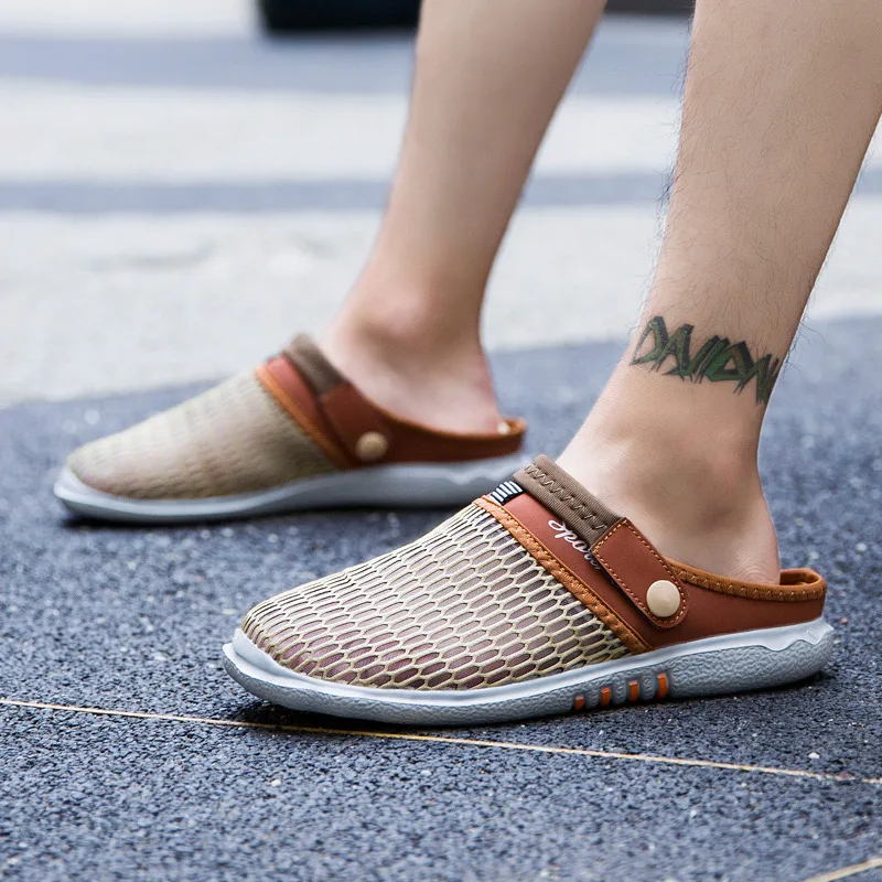 

Hot Sale Summer Men Beach Sandals Outdoor Comfort Men's Garden Shoes Clogs Lightweight Mesh Flat Slippers Men sandalias hombre