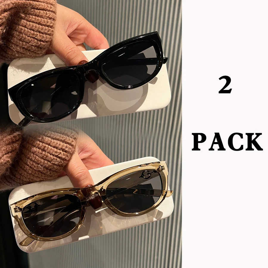 2 Pack Vintage Cat Eye Sunglasses Women Men Retro Polygon Sun Glasses Set UV400 Protection Fashion Eyewear 2026