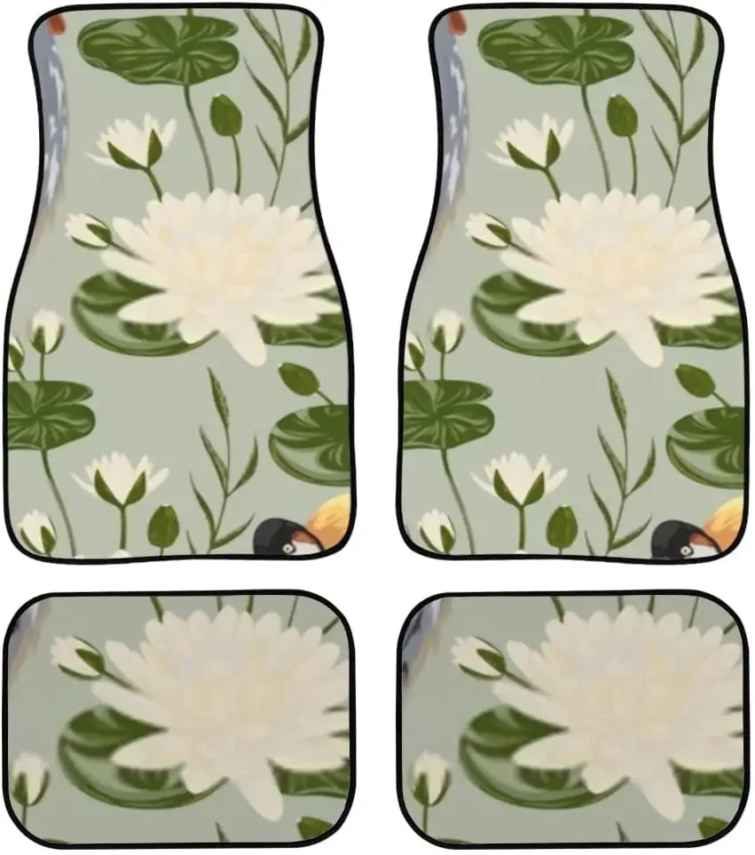 Car Floor Mats Crane Bird Water Lily Print Design Carpet Car SUV Truck Floor Mats 4 Pcs, Car Floor Mats All Weather