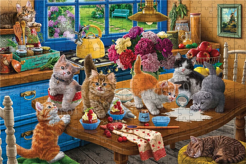 Kitchen Decor Lazy Cats Jigsaw Puzzle 300/500/1000 Pieces Puzzles for Adults Educational Toys for Restaurant Cooking Decoration