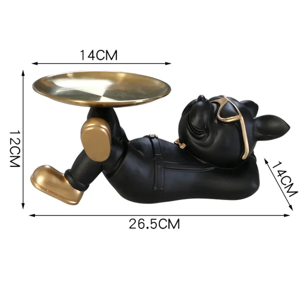 English French Bulldog Tray Figurines Home Desk Decoration Black Dog Statue Animal Sculpture Bedroom Living Room Table Ornaments