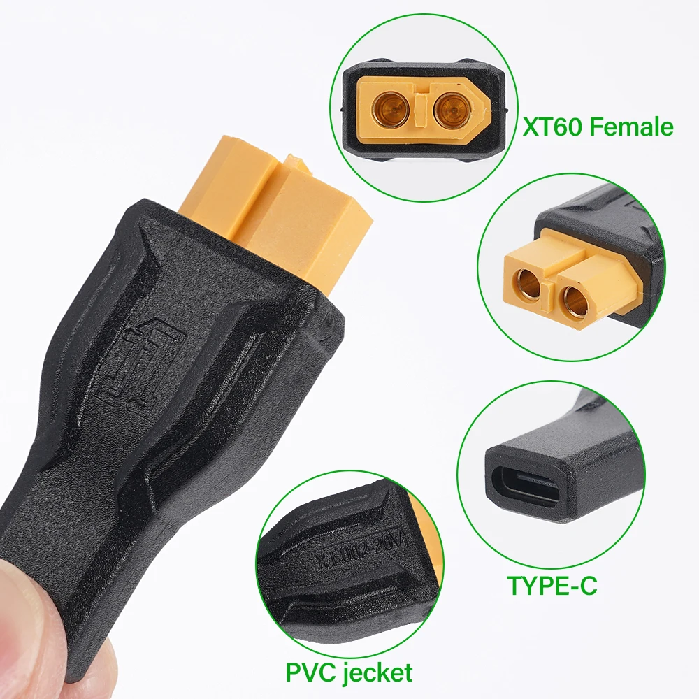 USB C to XT60 Adapter Type-C to XT60 Female 100W 5A Charging Connector Plug for Lithium Energy Storage RC Planes Car Power