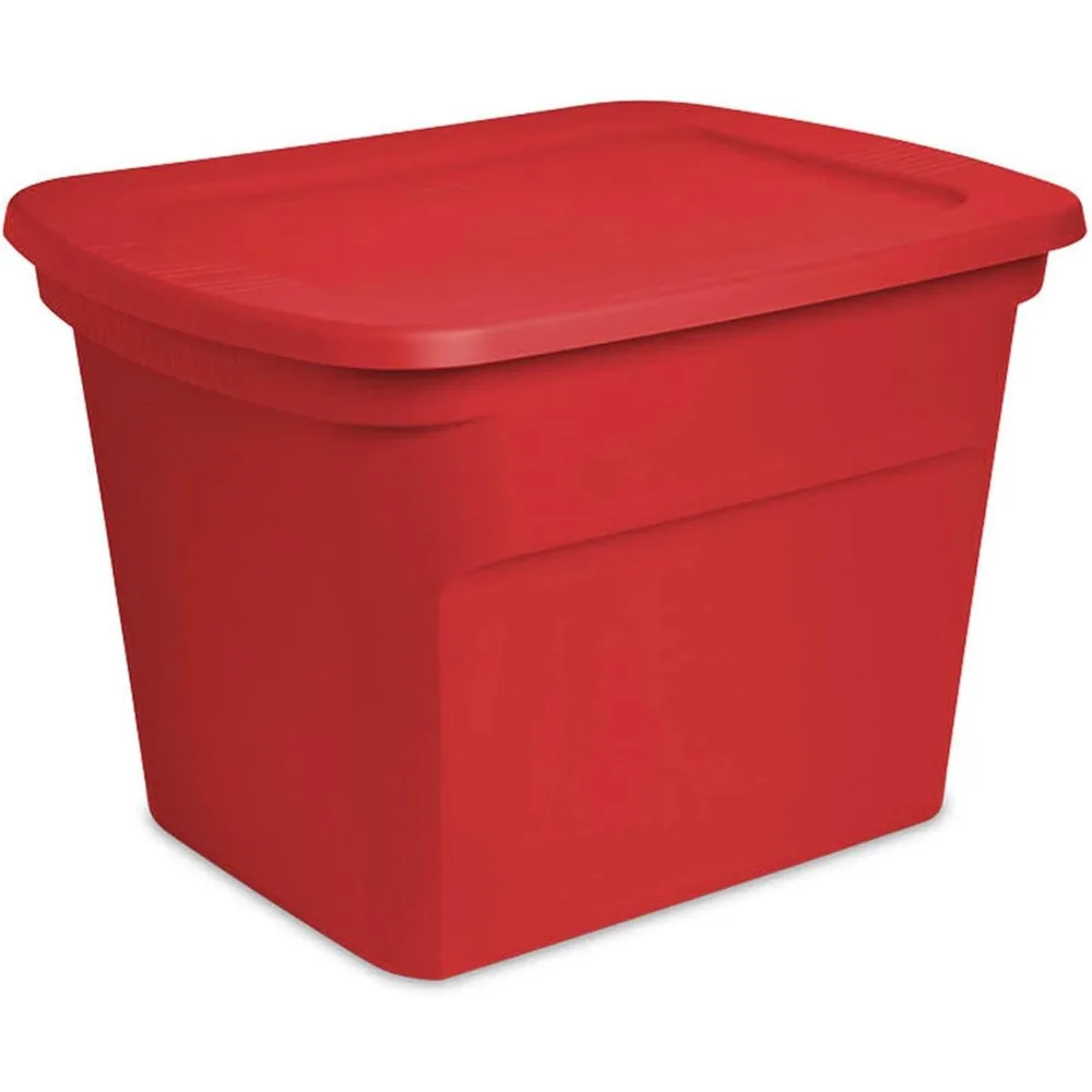 18 Gallon Plastic Stackable Storage Tote Container, Seasonal Home Decor, and Garage Organizer Bin with Lid, Red (8 Pack)