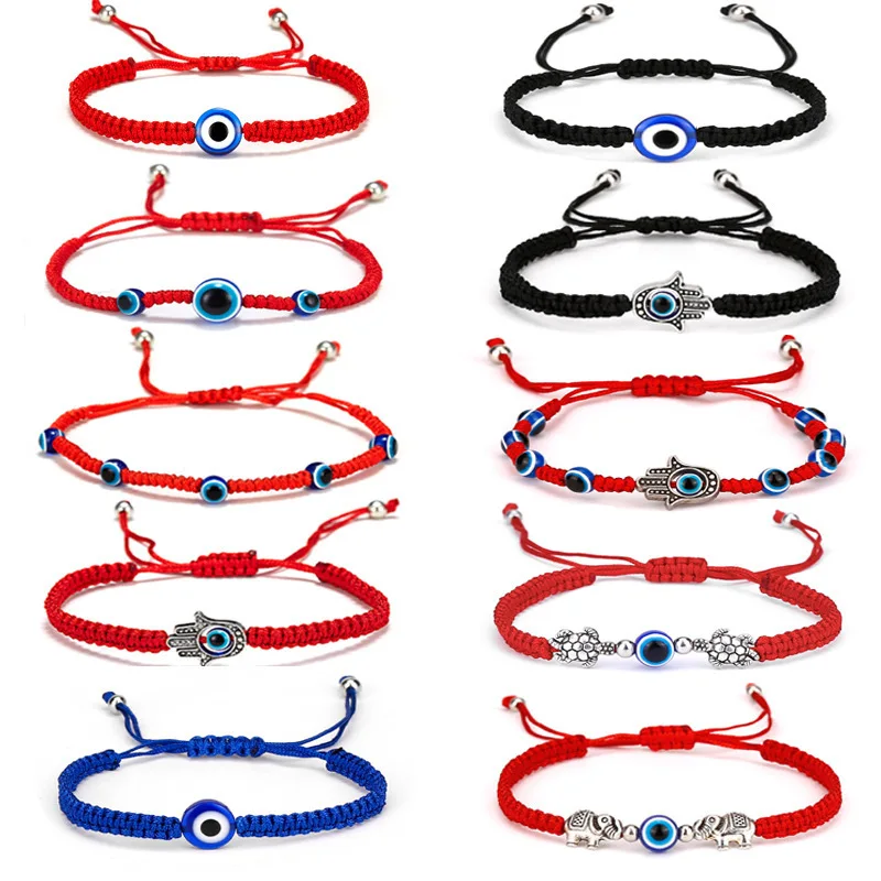 Turkse Blauwe Boze Oog Armband Mannen Vrouwen Handgemaakte Geweven Rode Draad Verstelbare Gevlochten Armband Geluksgebed Pulsera Sieraden Cadeau