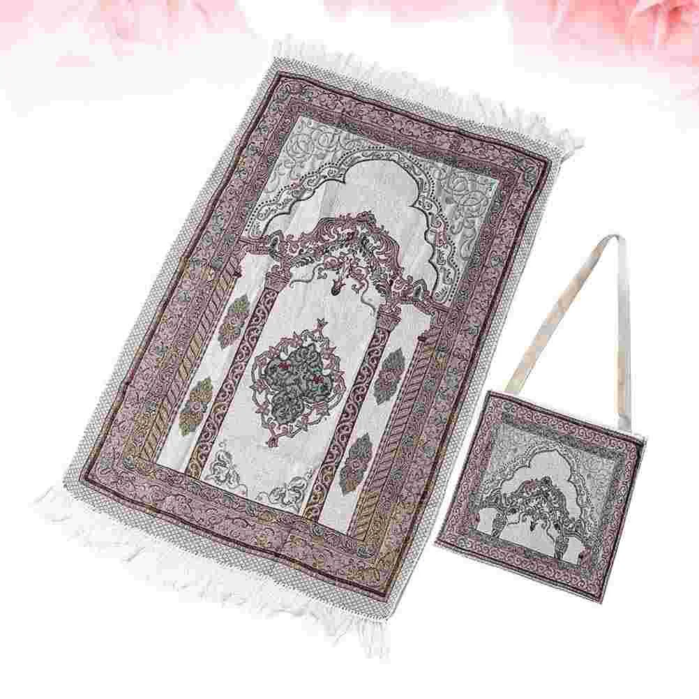 Cotton Yarn Prayer Mat Carpet Light Muslim Prayer Rug for Living Room Bedroom Hall (with Bag)