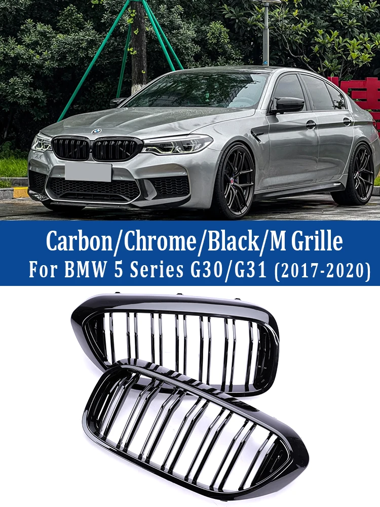 

Chrome Diamond Front Kidney Grille For BMW 5 Series G30 G38 M5525I 530I 540I 550I 2018-2020 Double Slat Gloss Black Grill