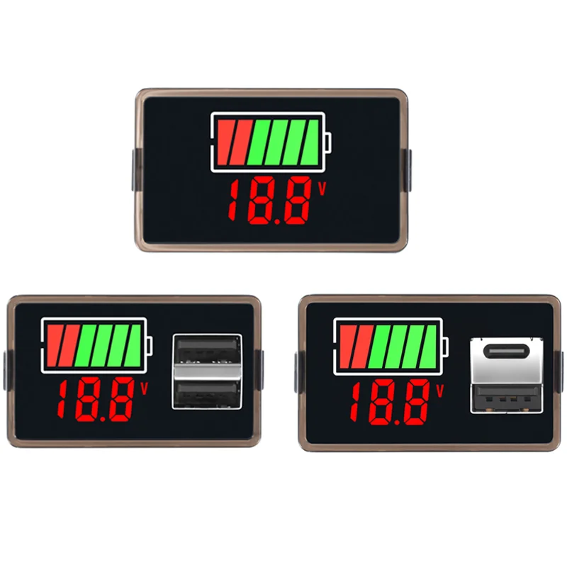 Woltomierz samochodowy USB Typ C DC8-100V 4829, wskaźnik poziomu ładowania akumulatora, miernik pojemności baterii litowej, wyświetlacz testowy, tester LED