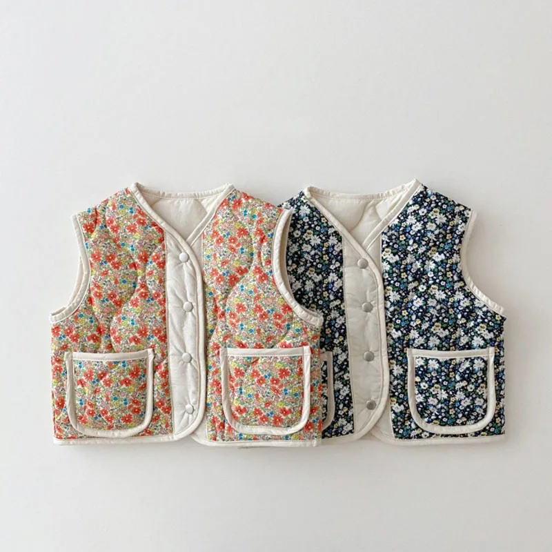 2025 Winter New Baby Sleeveless Fleece Vest Infant Girls Floral Vest Cardigan Plus Velvet Thick Toddler Warm Coat Baby Clothes